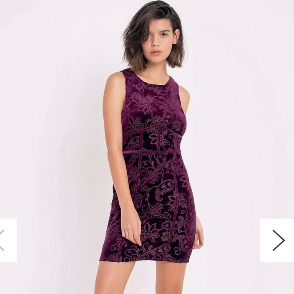 Free People Mini Dress Small Velvet Bodycon Burnout Babe Sleeveless Plum Purple